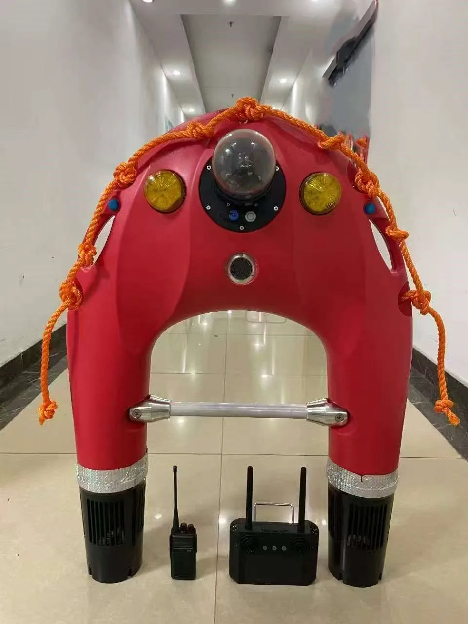Marine Drone water rescue platform fitted with rescue accessories and surface-response equipment.