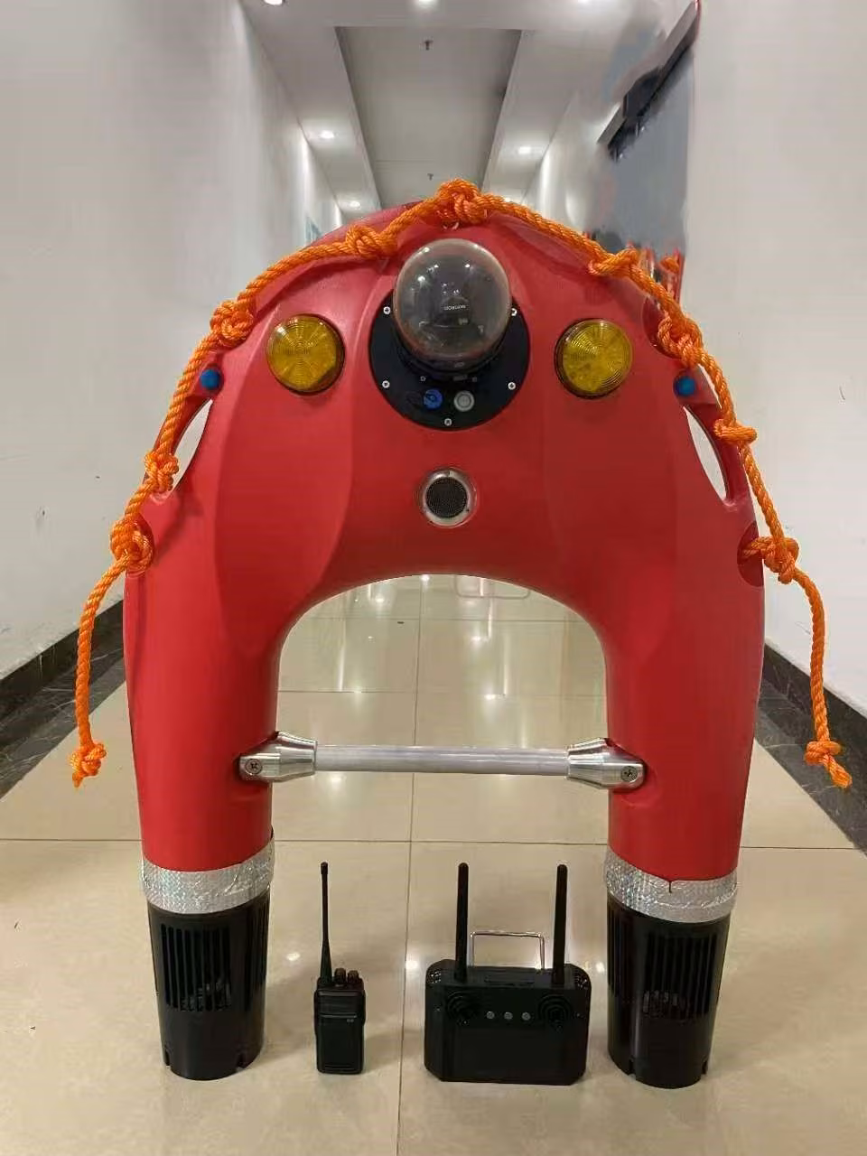 Marine Drone water rescue platform fitted with rescue accessories and surface-response equipment.